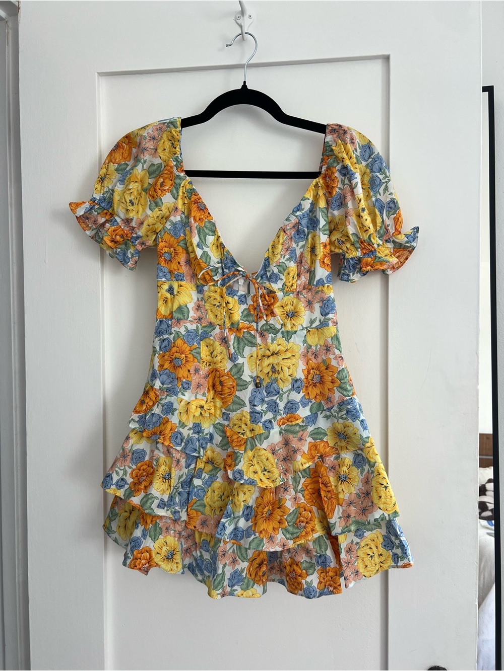 NWT Hello Molly Floral Yellow Puff-Sleeve Mini Dress